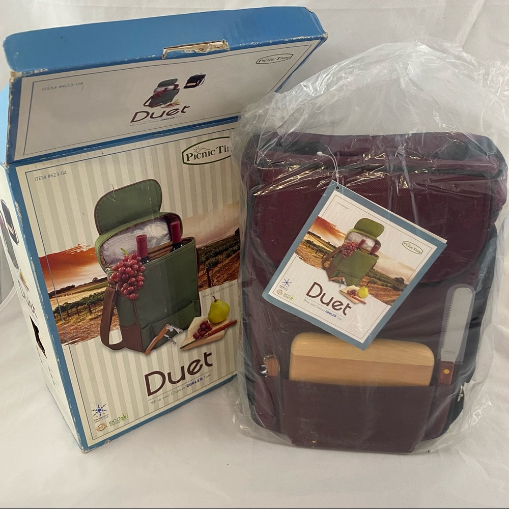 Duet Picnic Time 2 bottle Insulated Wine and Cheese  Cooler Tote Burgundy